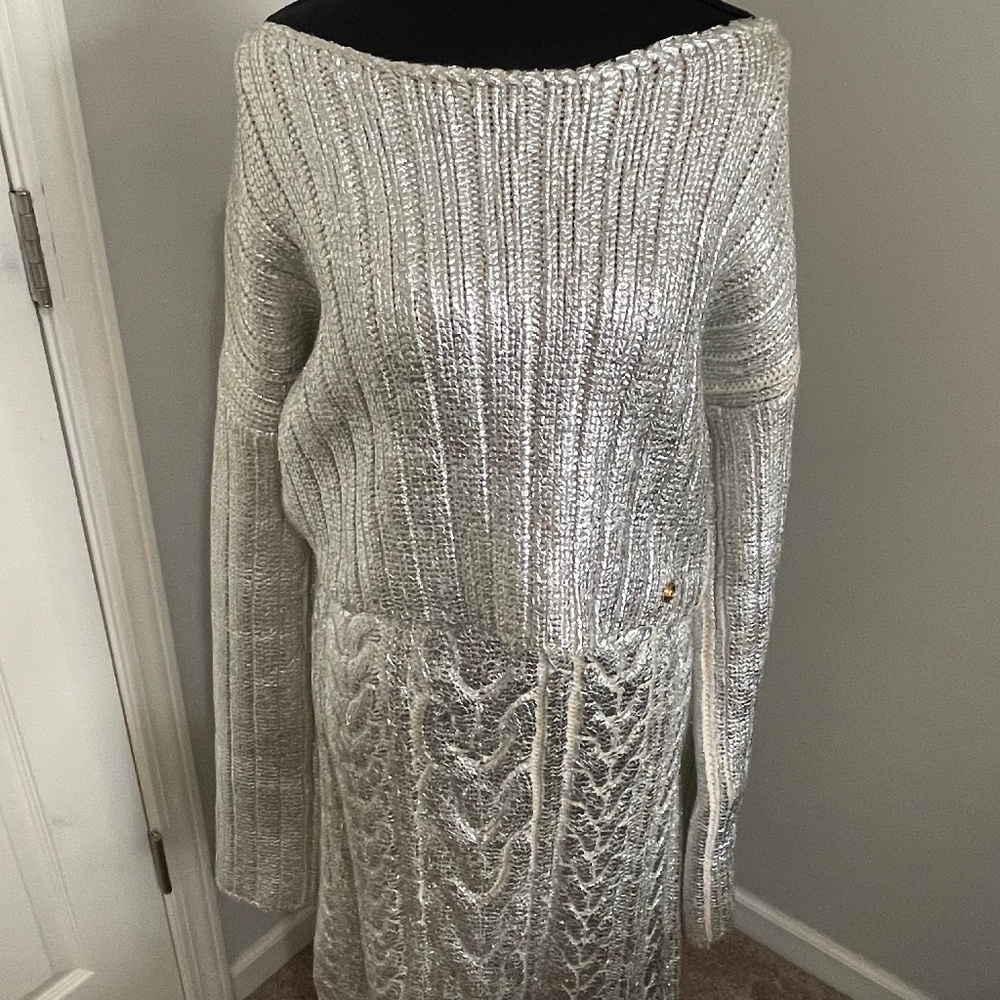 Balmain Metallic Cropped Off-Shoulder Sweater | size Large